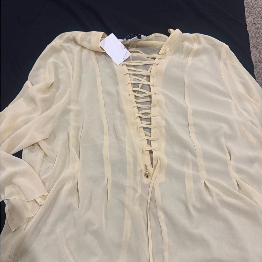 H&M Cream Lace-Up Blouse